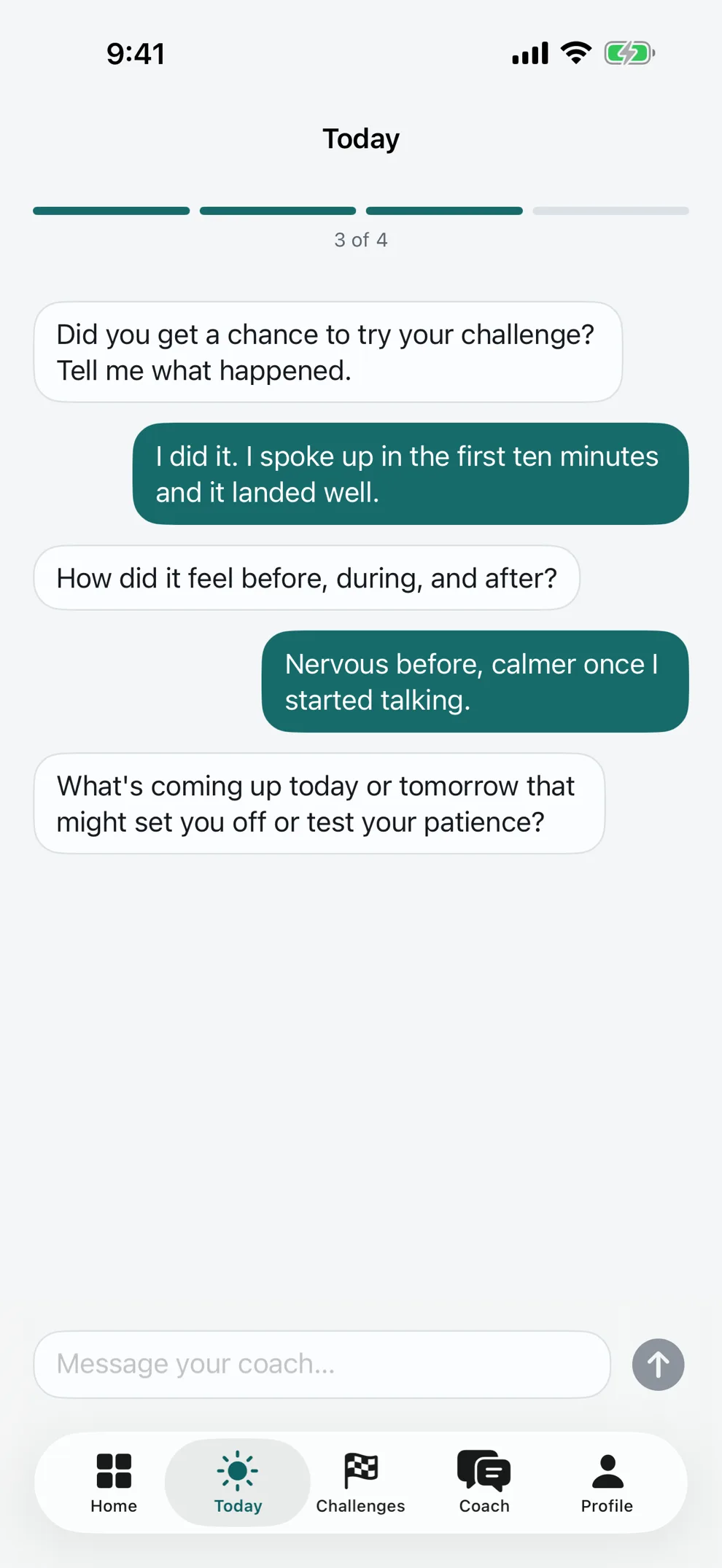Daily reflection chat with the coach